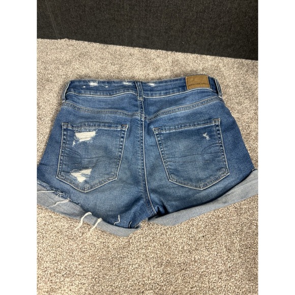 American Eagle Dark Wash Rolled Distressed Jean Shorts Size 4 - Picture 4 of 4